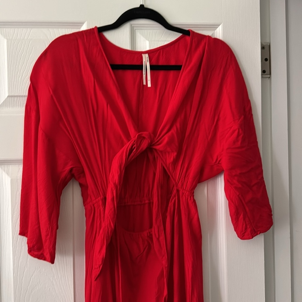 Anthropologie Red Tie Front Maxi Dress Small Resort Vacation Dress like new
